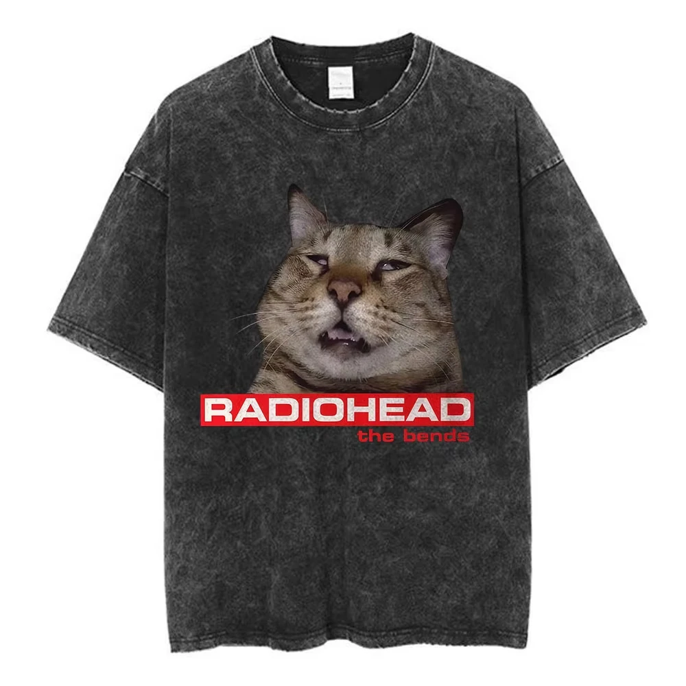 

Новинка: Мужская футболка с принтом рок-группы Radiohead The Bend и забавным котом, винтажная, с эффектом потертости