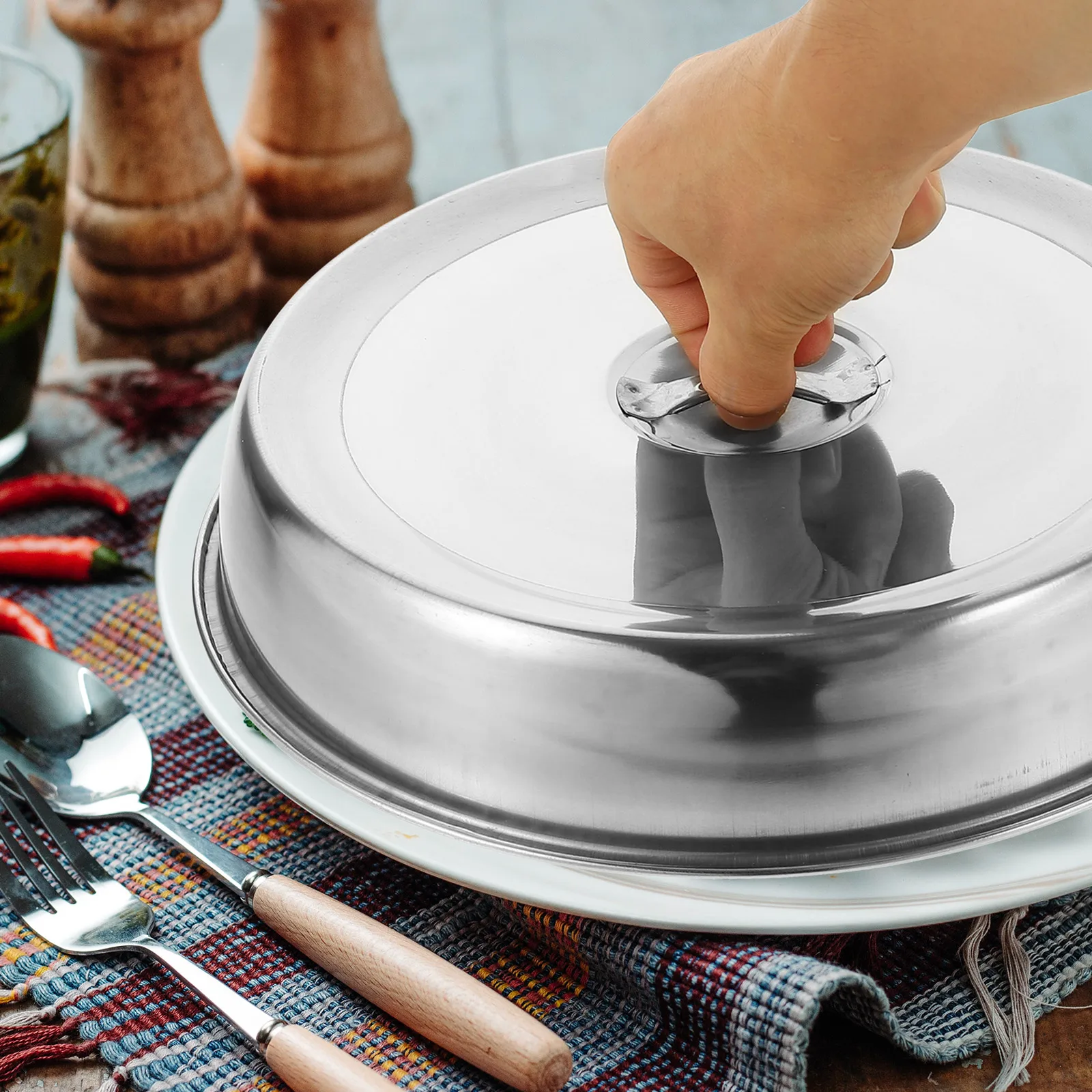 

2pcs Stainless Steel Pot Lids 24cm BBQ Grill Frying Pan Covers Metal Food Protective Home Steak Kitchen Supply