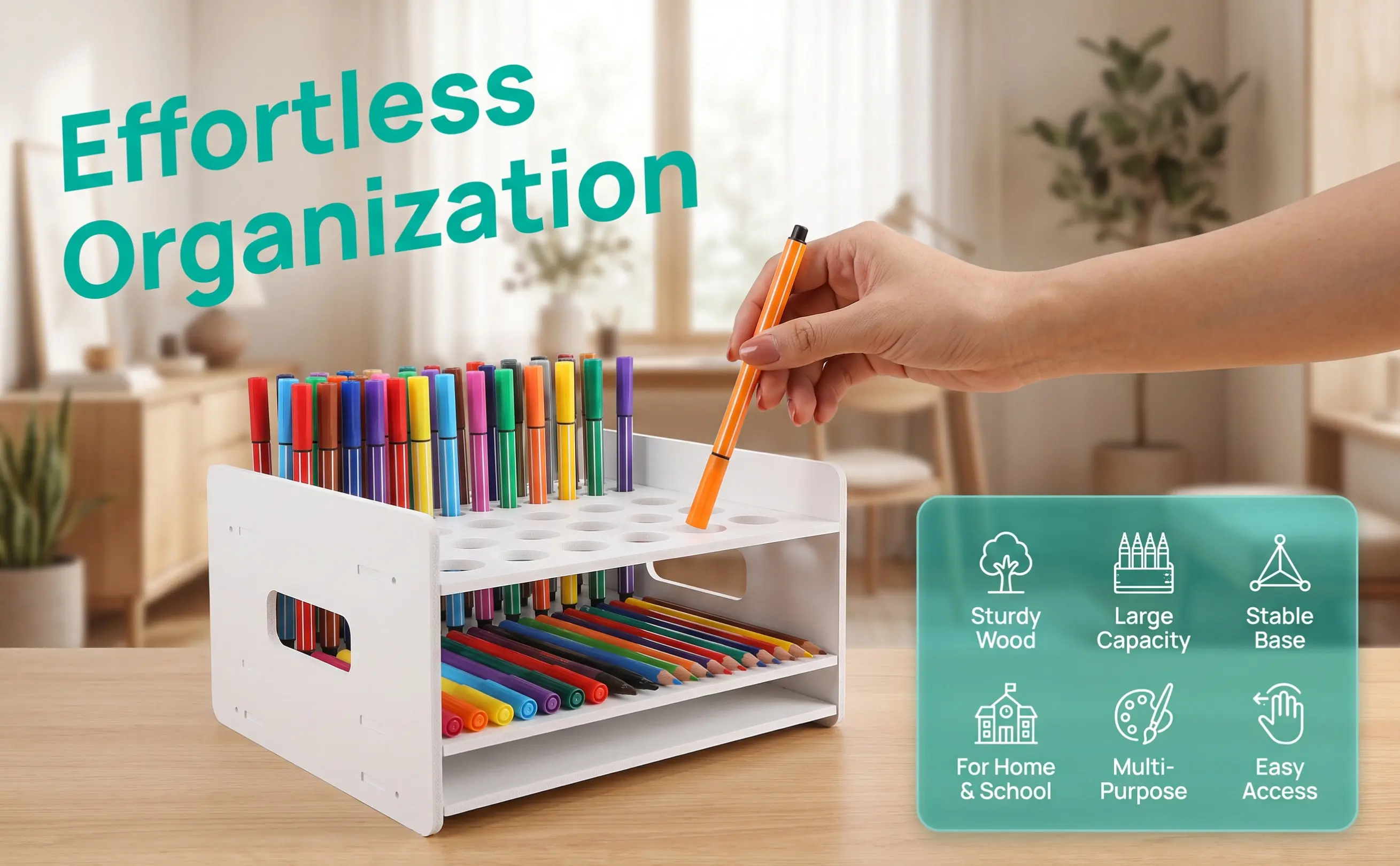 Premium Wooden Organizer Desktop Storage For Classroom Home Office Kindergarten Craft Scissors Lightweight Compact Size Test