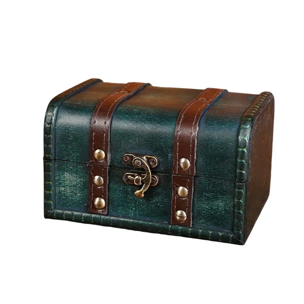 Treasure Chest Storage Box Durable 2 Colors Jewelry Organizer Box Wide Applications Retro Storage Wooden Box for Home