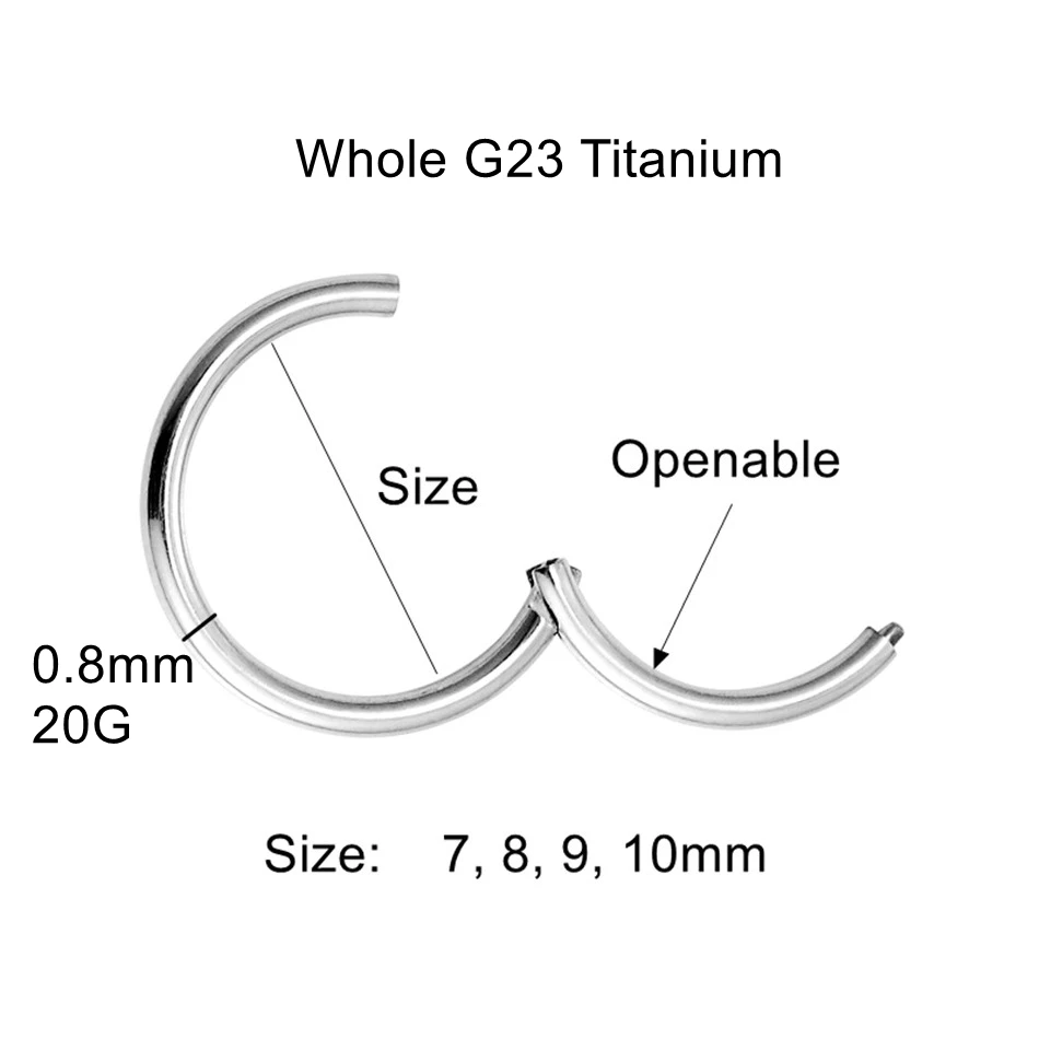 20G G23 Titanium Clicker for Nose Wing Septum Ear Piercing Jewelry 0.8mm Fine Manual Segment Tragus Earring Lobe Hoop Daith Ring