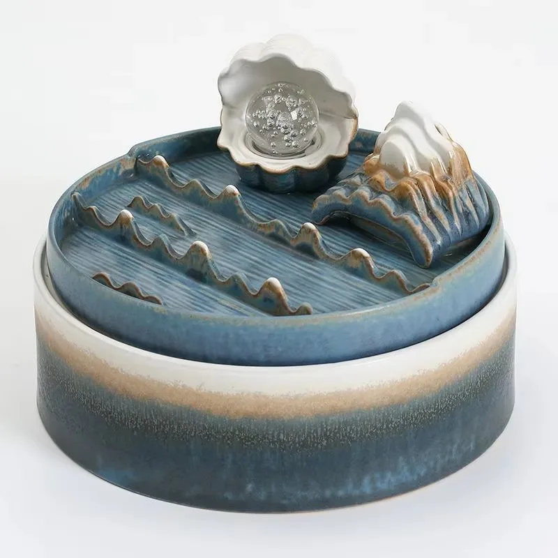 Small ceramic desktop running water ornament water circulation indoor atomization humidification office living room decoration