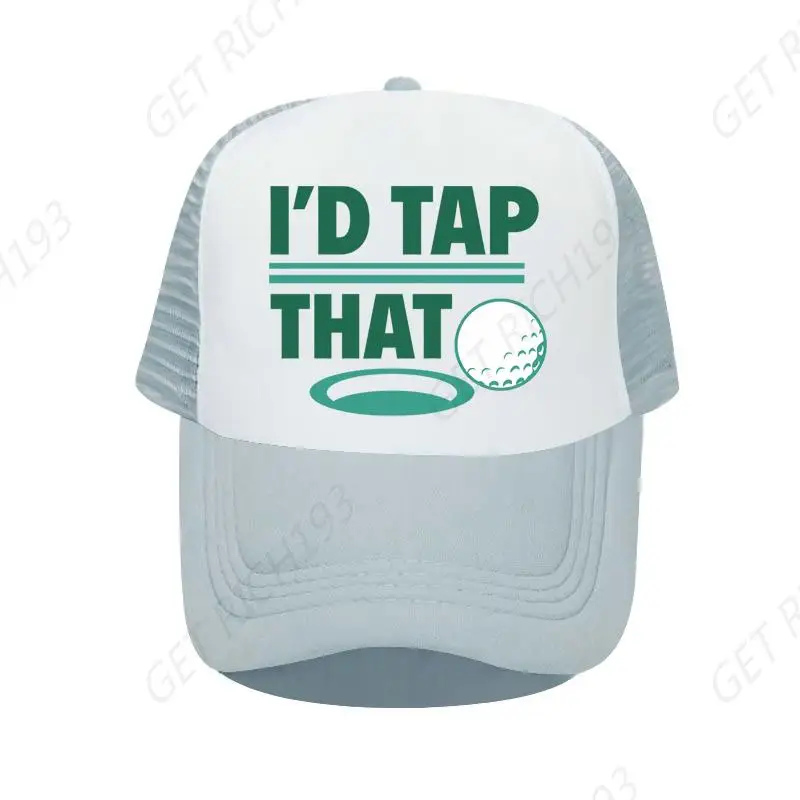 

I'd Tap That Green Printed Sport Snapback Cap Great Gift Mesh Trucker Hat for Golfers Golf Ball Over The Hole Baseball Hat