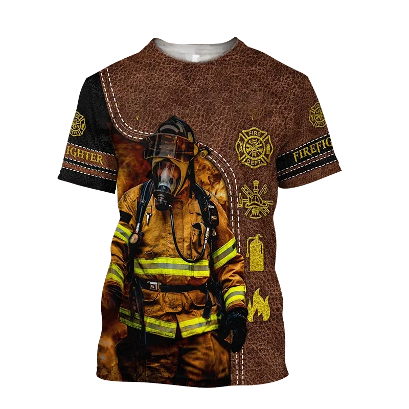 

Firefighter Graphic Printed Summer Men's O-Neck T-Shirts Casual Short Sleeve Oversized Pullover Fashion Streetwear Men Clothing