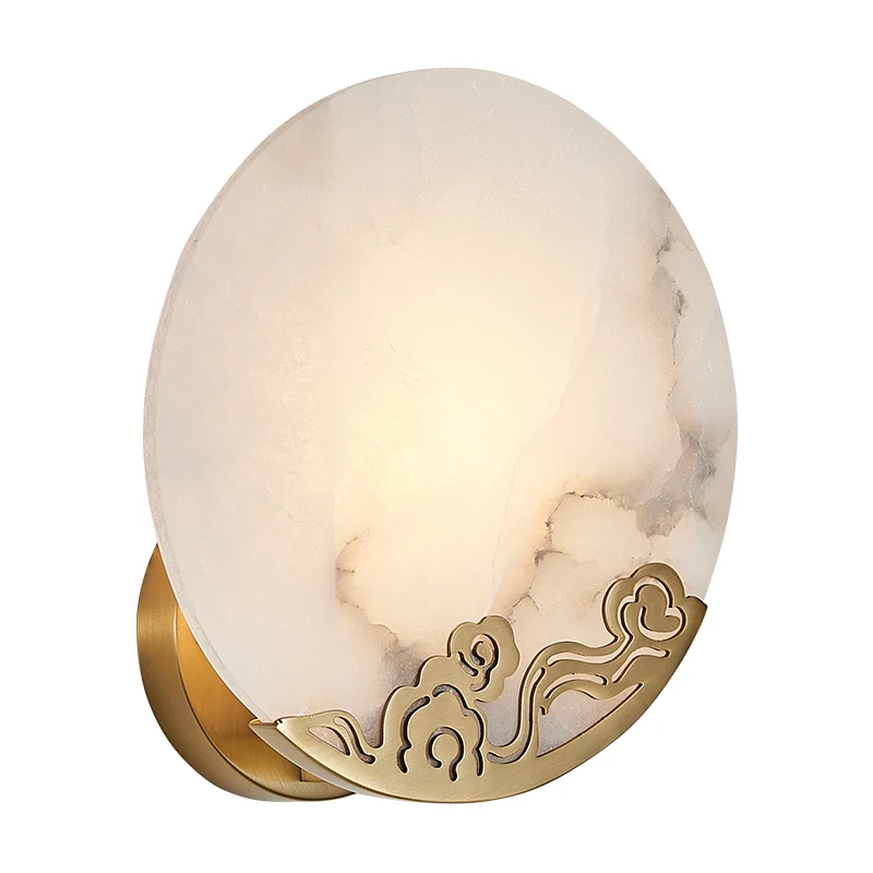 

New Chinese all-copper wall lamp, living room background wall, bedroom bedside lamp, natural marble Chinese style lighting