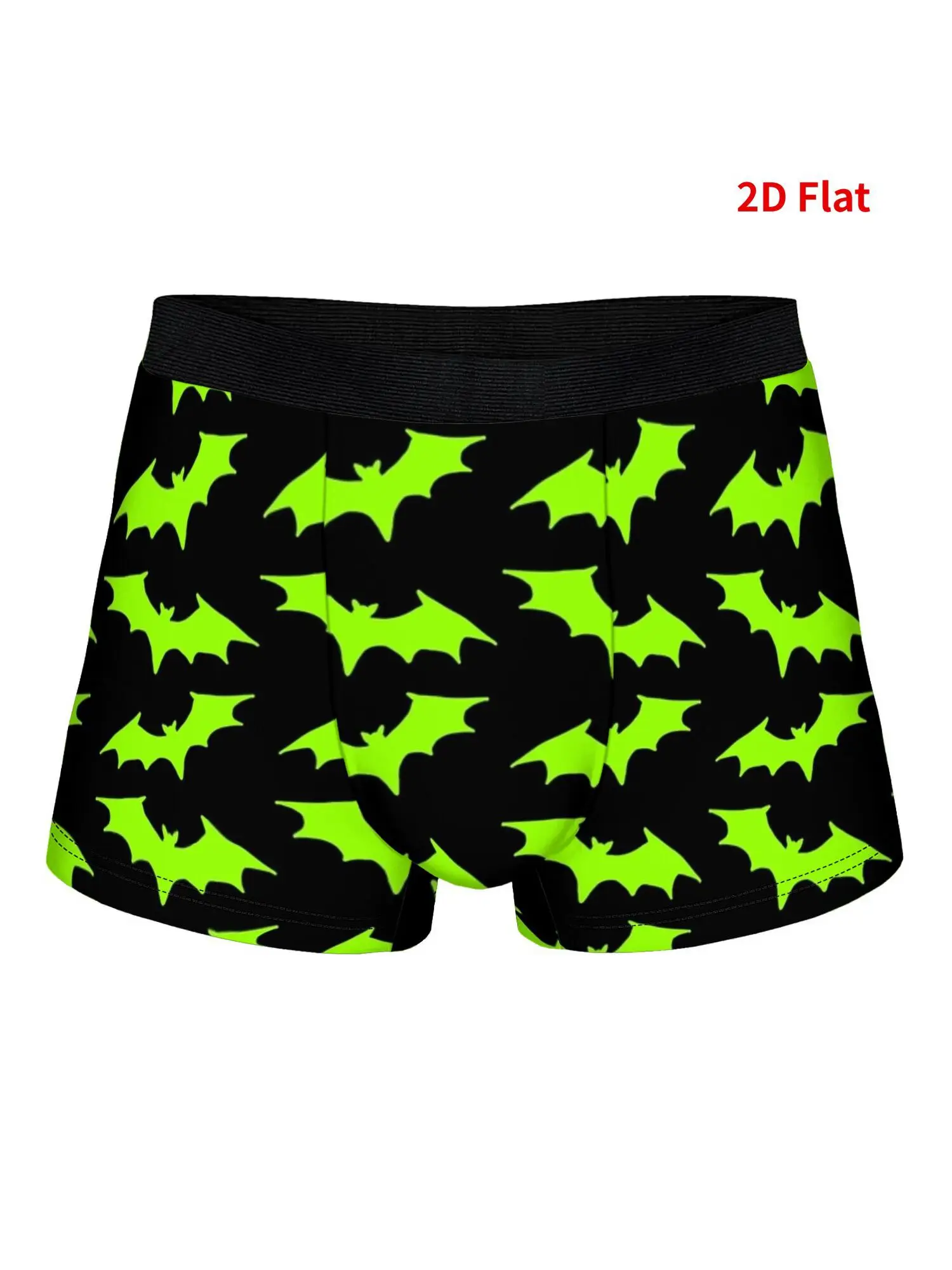 2D Flat Printing Neon Green And Black Bat Print Classic Printed Men'S Boxer Shorts, Stretch Soft All-Match Underwear