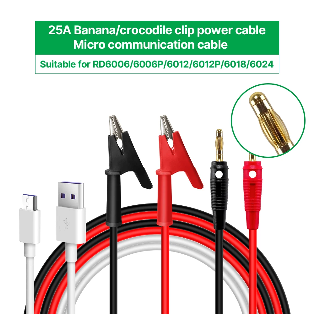 RIDEN X15A X25A Banana Plug to Alligator Clip Test Cable and Nicro Communication Cable for RD6006 RD6012 RD6018 RD6024 output