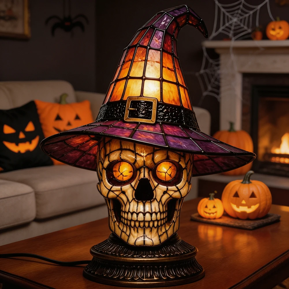 Halloween LED Skull Light,Hanging Skull Witch Hat Lights,8 Lighting Modes, Indoor Party Lighting Decorations Light,Festive Decor