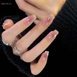 Y2K Style Fake Nails with Silver Star Designs Gradient Purple Press on Nails Medium Length Ballet False Nails for Women Party