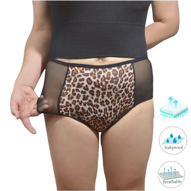 Plus Size 4-Layer Leakproof Female Menstrual Panties Fast Absorbent Heavy Flow UnderwearSexy Lace6XL Period Woman Clothing