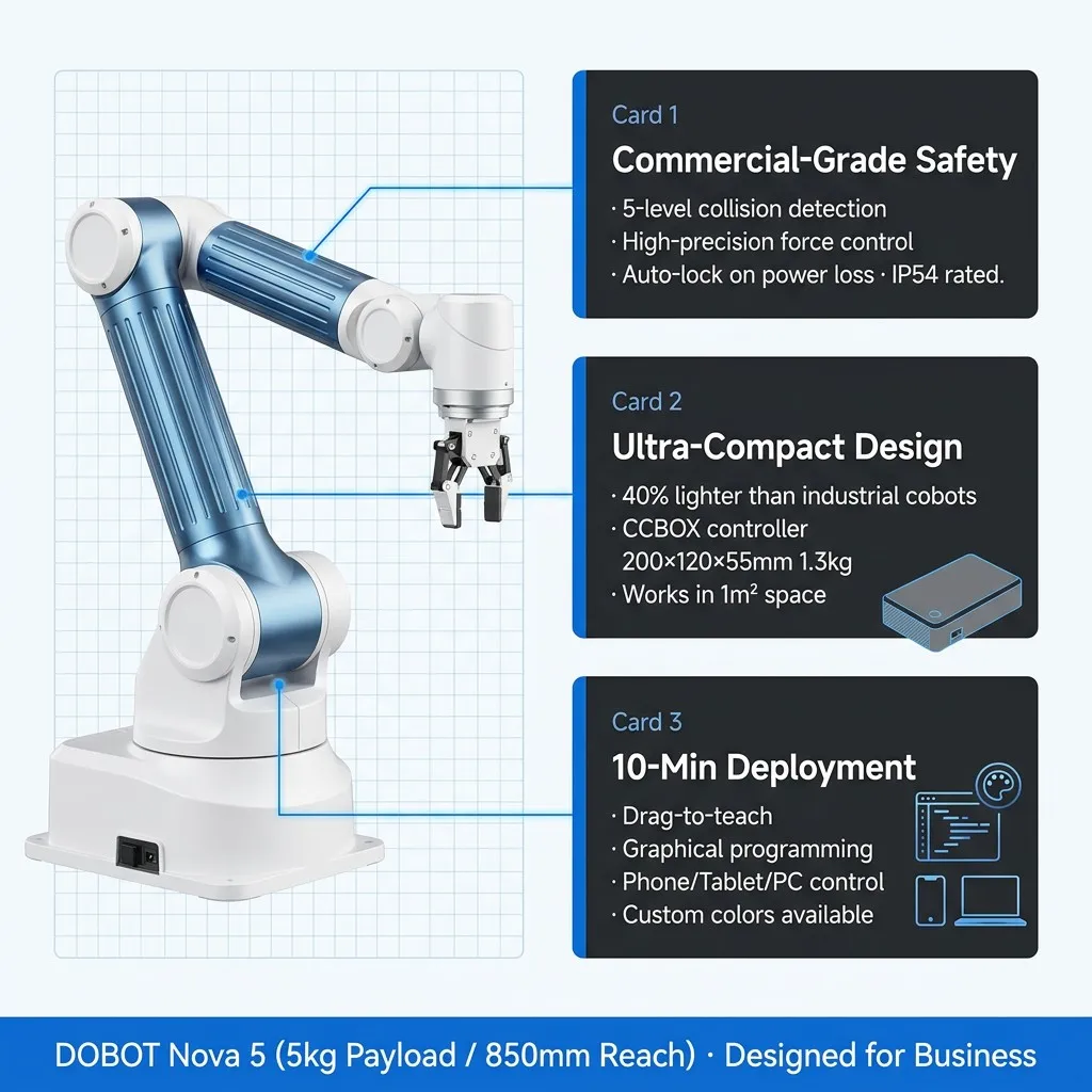 For Nova5 Industrial Collaborative Robot Arm with Motor & PLC Core Components Aluminum Construction