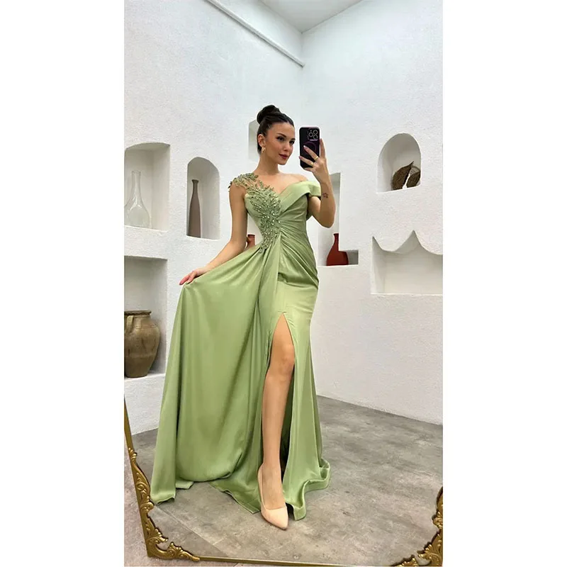 Vestido de fiesta de boda elegante con abertura lateral Sexy, vestidos de celebridades con cuentas, vestidos para ocasiones especiales, vestido Formal para ocasiones especiales 2024