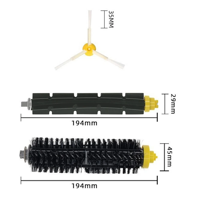 A03F For iRobot for Roomba 600 Series Replacement Parts, Main Brush and 4 Side Brushes for 595 650 528 620 Vacuum