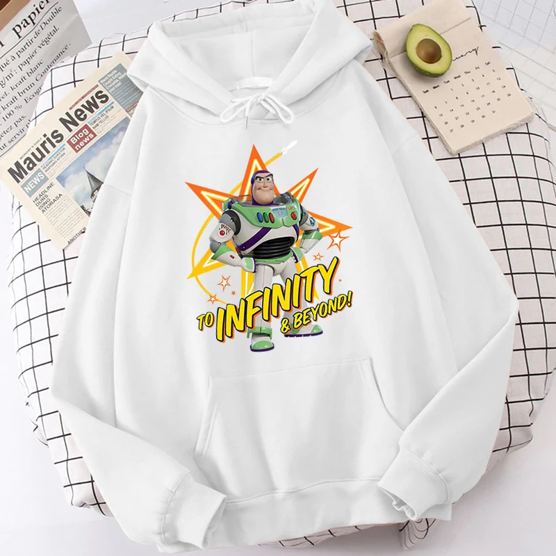 Toy Story Printed Women\'s Autumn and Winter Hooded Plush Sweater White Loose Top