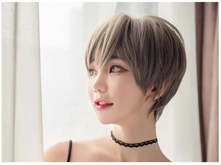 Korea Style Hair Extensions Synthetic Fashion Young Female Wigs Breathable Head Cover Short Straight Fluffy Wig Hat for Women