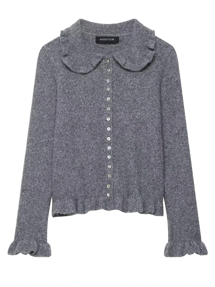 

Layered Decoration Polyester Fiber European Sle Girls Fall 2025 New Women's Knitted Long Sve Collared Cardigan Outerwear