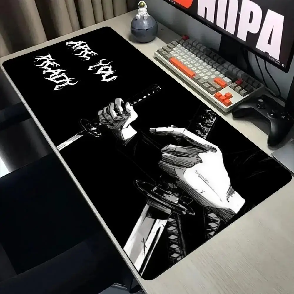 Anime Samurai Draw Sword Manga Art Large Desk Mat Non‑Slip Rubber  Dark Japanese Style Extended Gaming Mouse Pad Table Play Pad