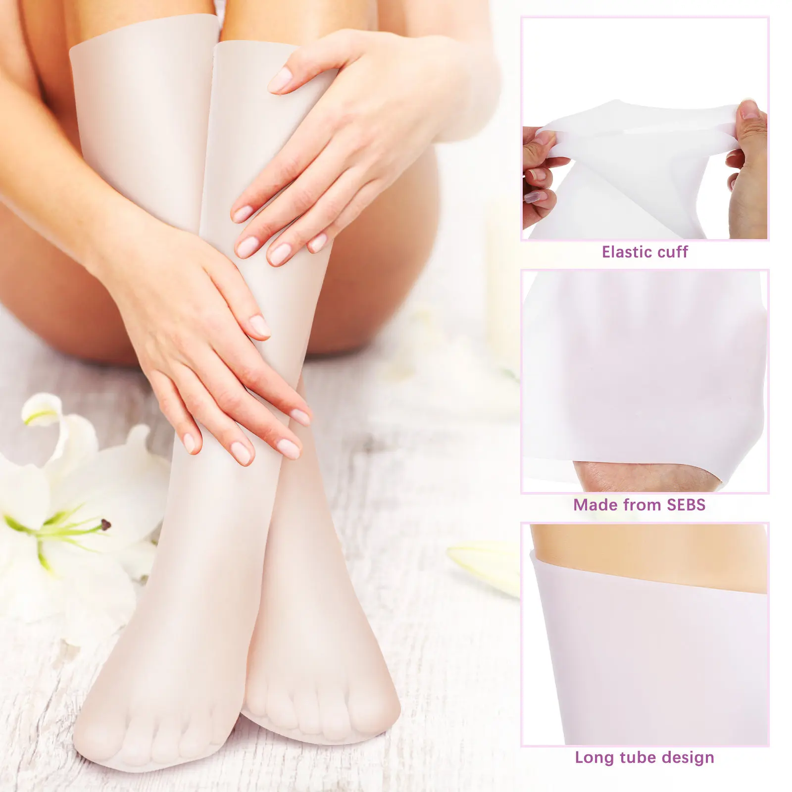 Knee High Moisturizing Socks Long Tube Sebs Elastic Cuff Breathable for Dry Cracked Heels Overnight Spa