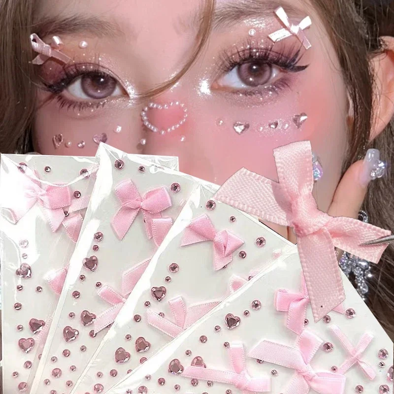 3D Face Jewelry Diamond Tattoo Stickers Sweet Ribbon Bow Sparkly Crystal Self Adhesive Face Body Party Makeup Sticker Decoration