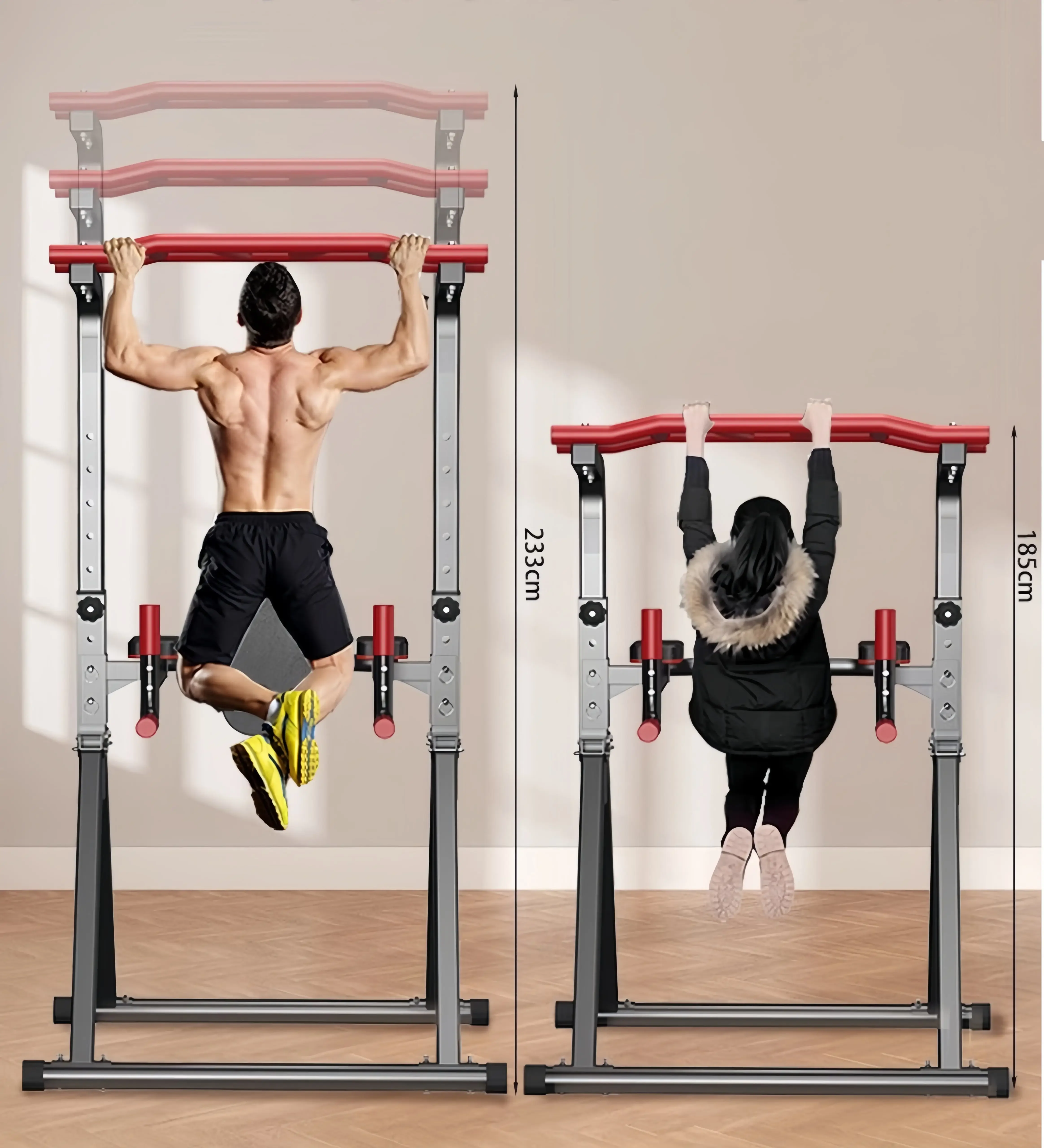 Foldable Power Tower Pull Up Bar Dip Station Adjustable Multifunction Workout Gym Strength Training Equipment For Home Outdoor