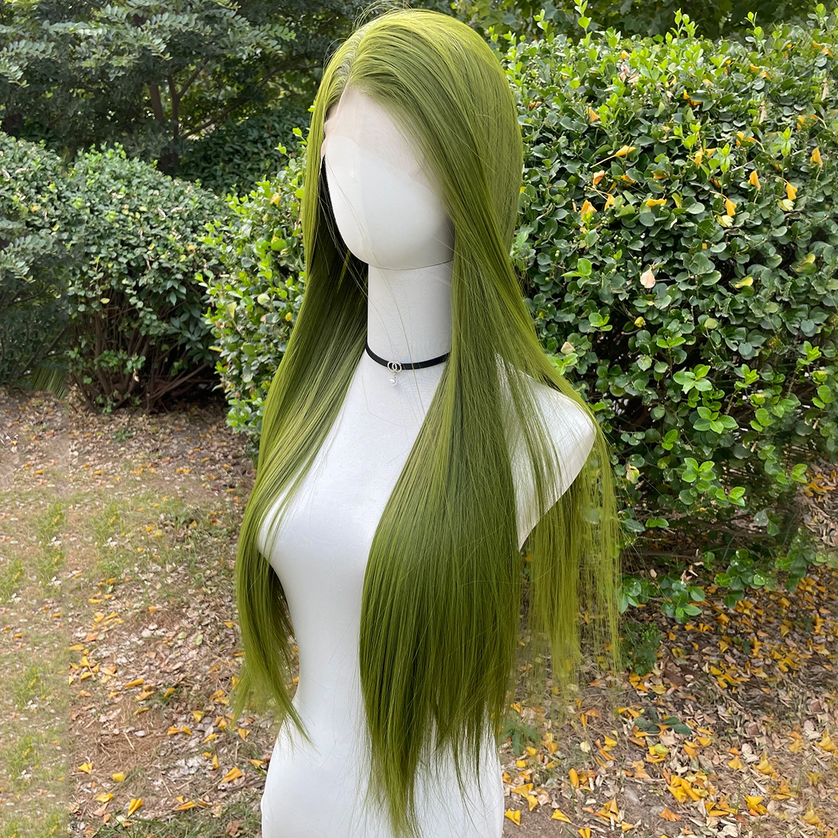 Groene 13X4 Synthetische Lace Front Pruiken voor Vrouwen 26 Inch Lange Zijdeachtige Rechte Kant Pruiken Half Handgebonden 150% Dichtheid Lijmloos