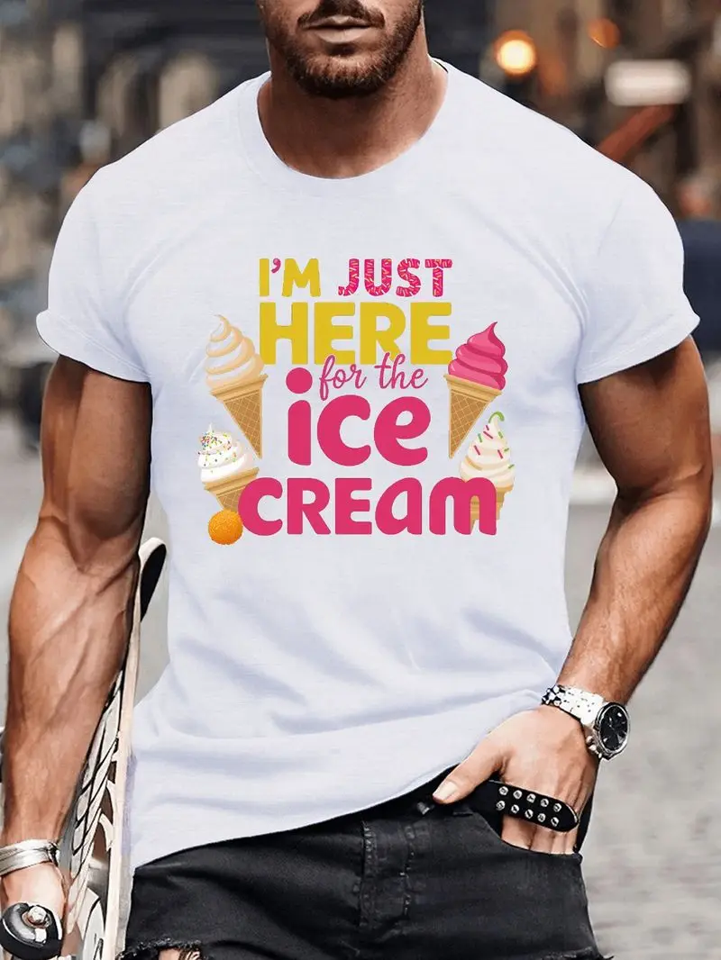 Men's Ice Cream Sprinkles Graphic Tee - Casual Short Sleeve, Breathable Polyester, Machine Washable, Perfect For Summer Leisure