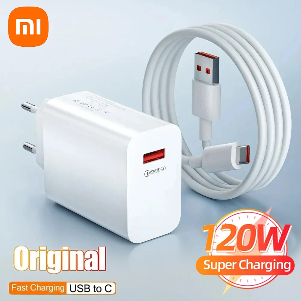 Xiaomi 120W USB Charger Fast Charging USB Type-C Cable For iPhone Huawei Samsung Quick Charge USB Phone Charger Adapter EU Plug