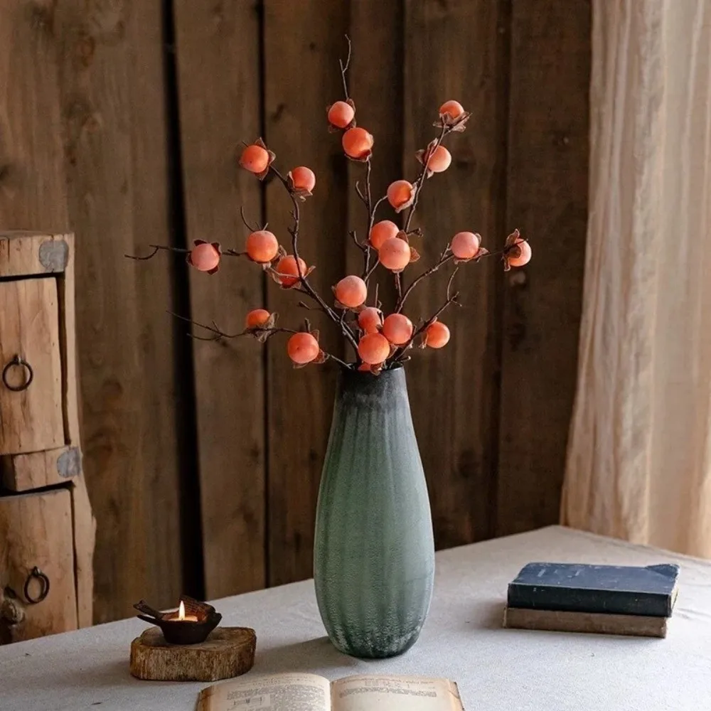 

8 Heads Artificial Persimmon Branch Handmade Plastic Simulation Persimmon Fruit Elegant Realistic Artificial Fruits Branches