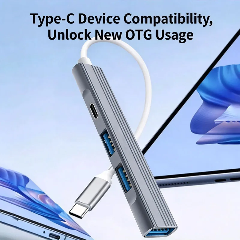 USB C Hub USB Hub 3.0 Type C Docking Station Aluminum 4-in-1 USB Expander, with 3 USB Ports and 1 USB C Port USB Distributor