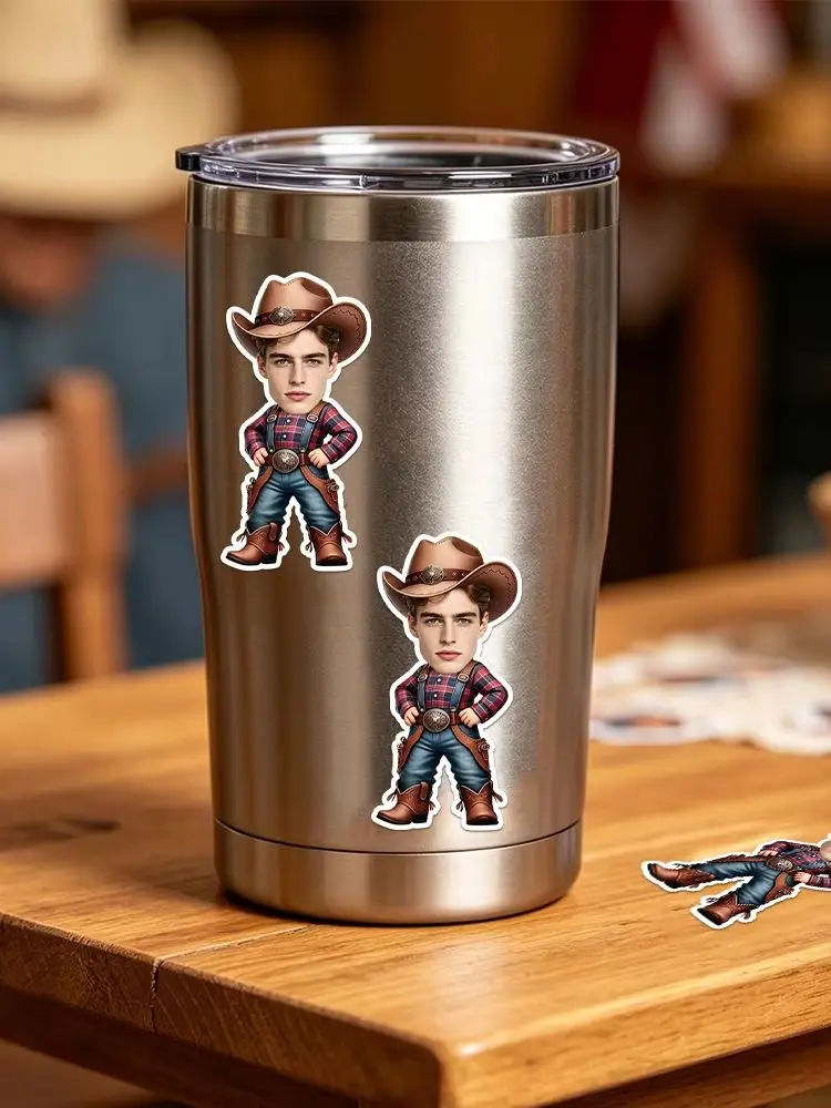 20 Stück Individuelle Cowboy-Geburtstagsaufkleber, Western-Thema Personalisierte Gesichtsfoto-Aufkleber – Detail 1