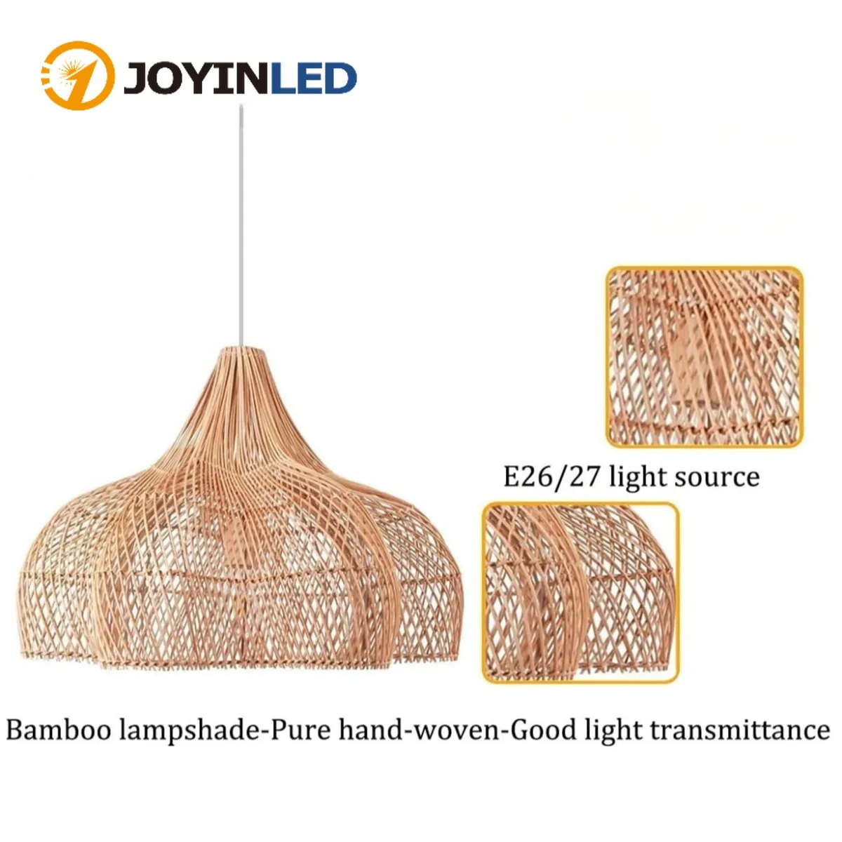 

JOYINLED E27 Handwoven Rattan Chandelier 60/80cm Eco-friendly Rattan Pendant Lighting Bohemian Living Room Restaurant Decor Lamp
