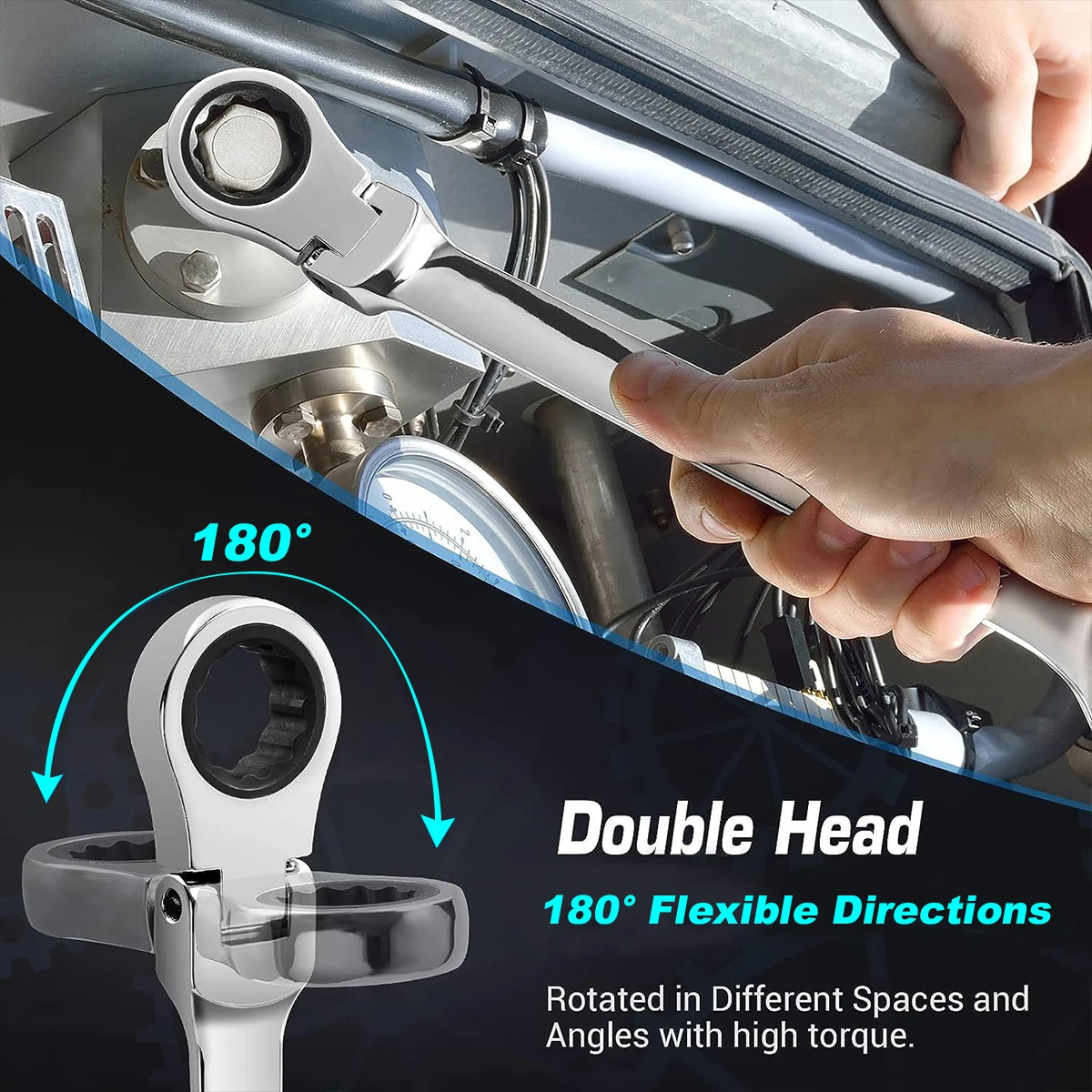 1pcs Combination Ratchet Wrench, with Flexible Head, Dual-purpose Ratchet Tool, Ratchet Combination Set. Car Hand Tools