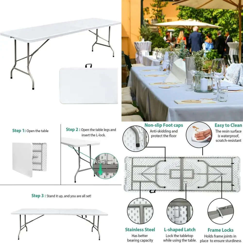 

Portable Heavy-Duty 96-Inch White Plastic Folding Table for Indoor and Outdoor Use