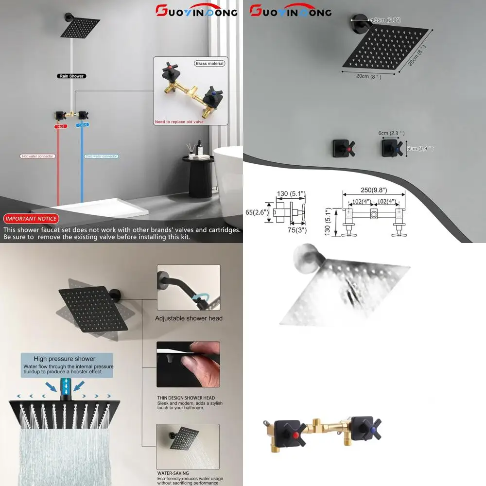 Wall-Mounted Matte Black Dual Handle Shower Faucet Set with 2 Knobs, Complete Shower Fixture