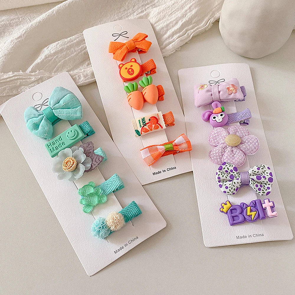 5pcs Cartoon Flower Bowknot Alligator Clips Barrettes Baby Girls Mini Candy Hairpins Set Toddler Girls Princess Hair Accessories