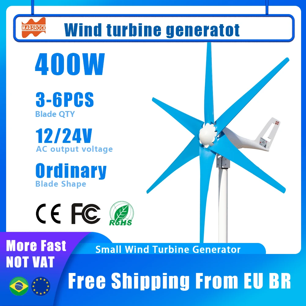 400W AC 12V 24V High Efficient Wind Turbine Generator Wind turbine Mini Small Home Low Wind Speed Windmill with Free Controller