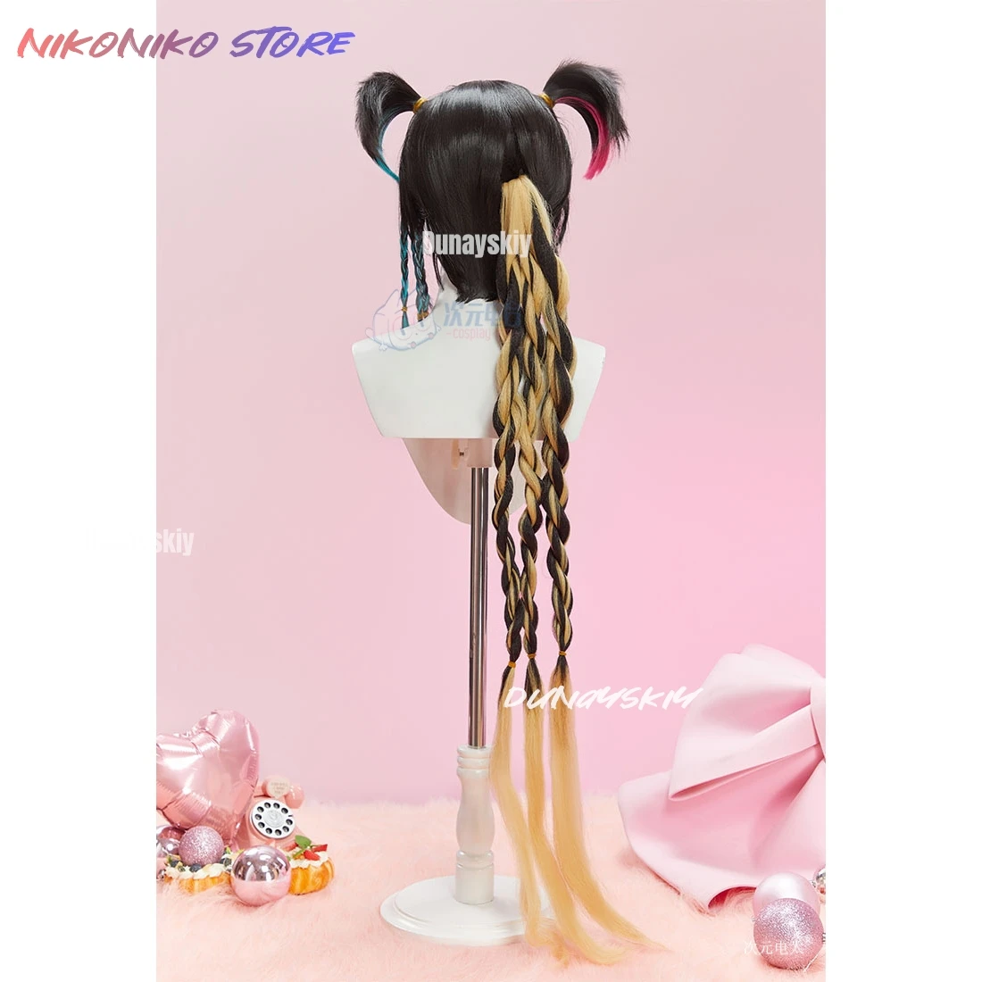 متوفر في المخزون شعر مستعار كاتارينيا جينكس لعبة DokiDoki-R النساء 100 سنتيمتر تسليط الضوء على الشعر ديينغ عيد الحب Jinxx تأثيري غطاء مجاني