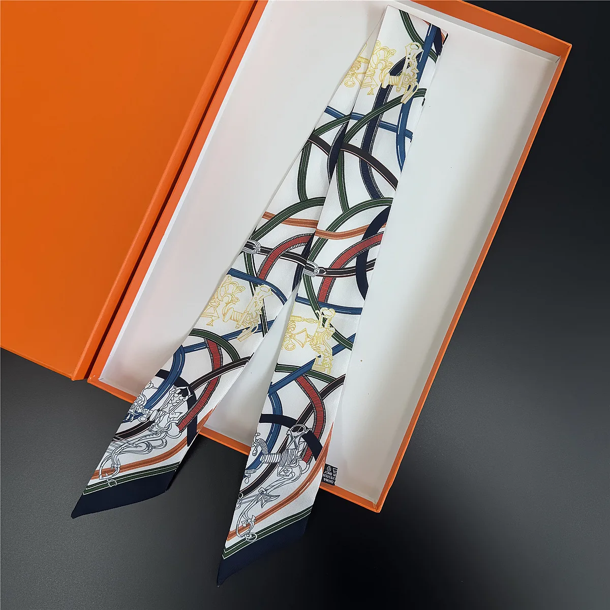 2026 Versatile Women's Twill Ribbon Tie Bag Handle Ribbon Headband Hot Selling Geometric Belt Chain Print Small Scarf Silk Scarf view 2
