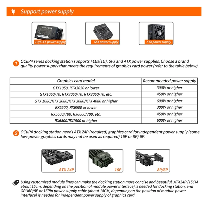 Oculink Graphics Card Docking Station Ocup4v2 PCI-E4.0 Redriver Chip Support For /AMD/ Series Graphics Cards Durable