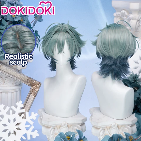В НАЛИЧИИ: Парик Лохен (Genshin Impact) DokiDoki, мужской, короткий, 33 см, зеленые волосы, для косплея Рыцарей Фавония, в комплекте шапочка для парика.