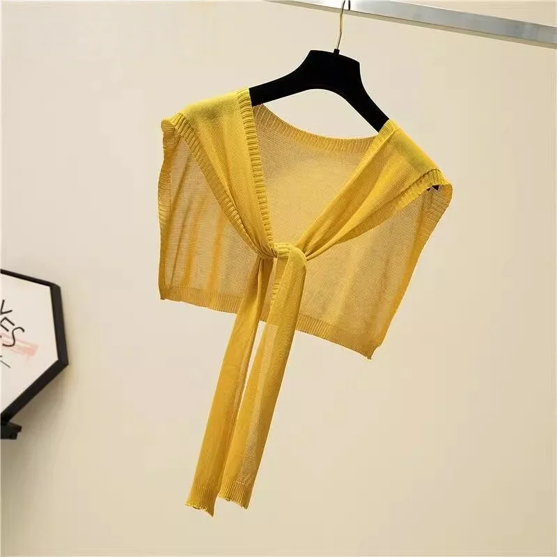 

Ice Silk Knitted Small Shawl Summer Thin Knot Shoulder Protection Neck Guard Air Conditioned Room Women's Sunscreen Outerwear