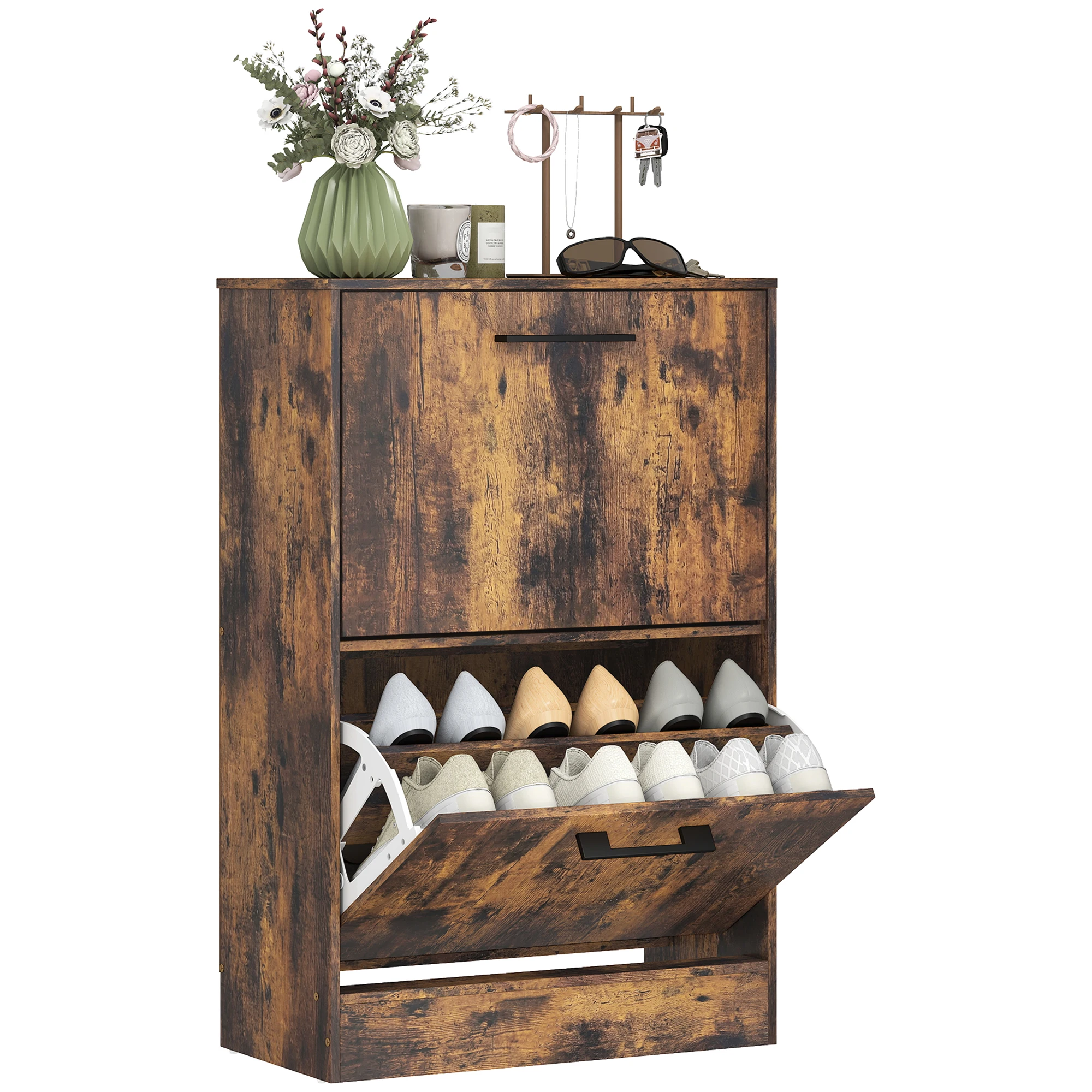 Shoe Rack Cabinet Narrow Entryway - Mobiletto per Scarpe con 2 Cassetti