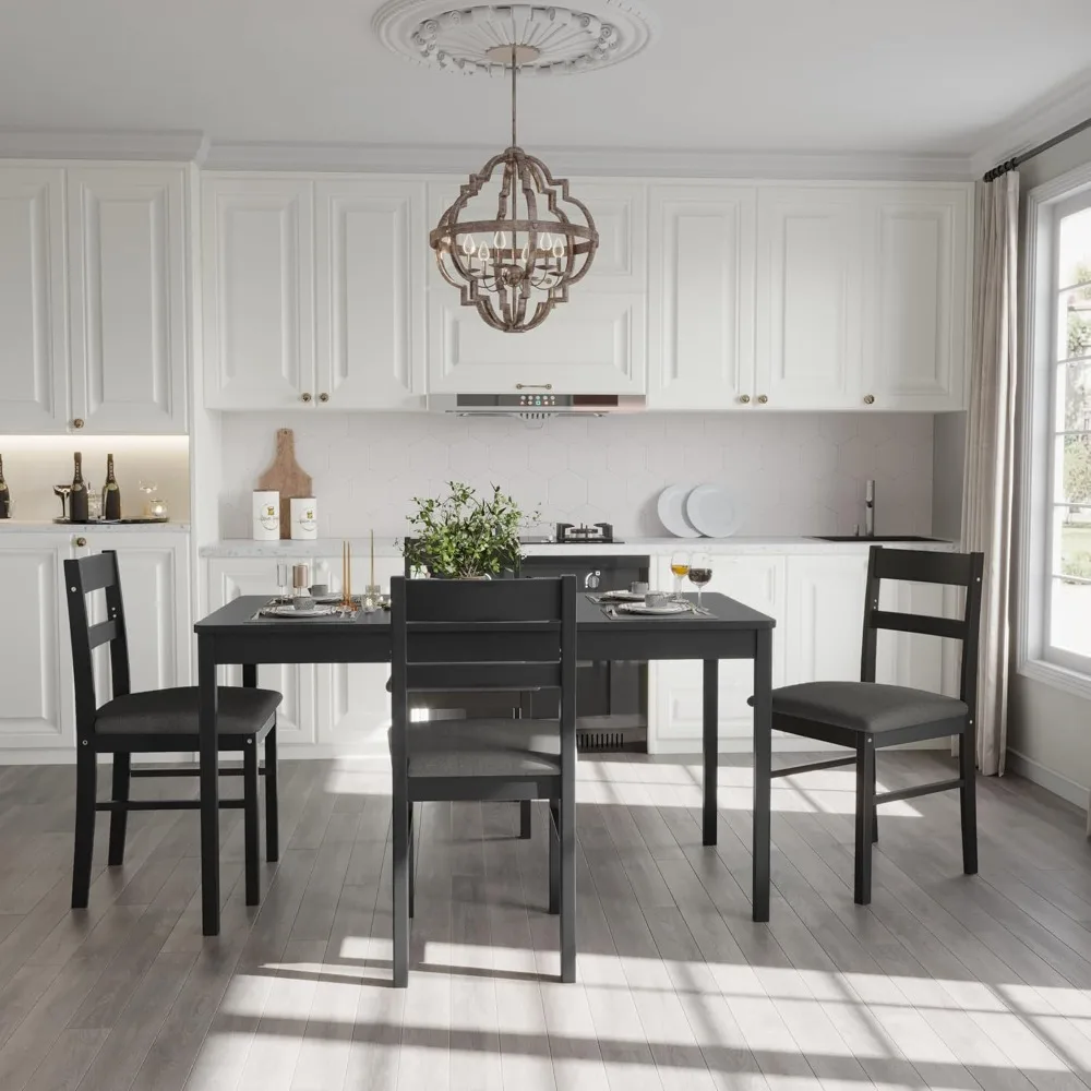 

5-Piece Solid Wood Indoor Modern Rectangular Dining Table Set for 4,Table and 4 Chairs Set with Soft Cushions