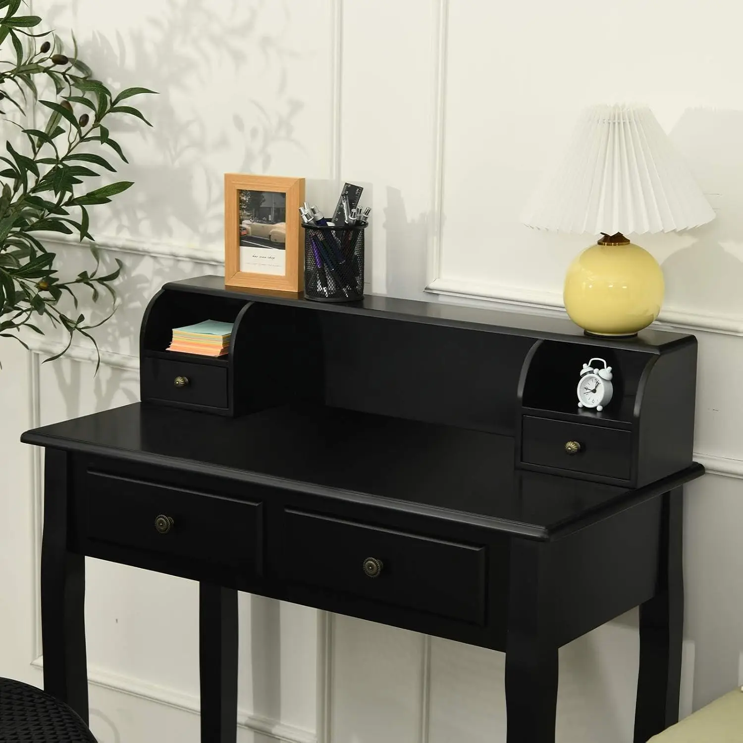 Writing Desk with 4 Drawers & Removable 2-Tier Organizer, Mission Computer Vanity Table for Small Space Apartment, Customized
