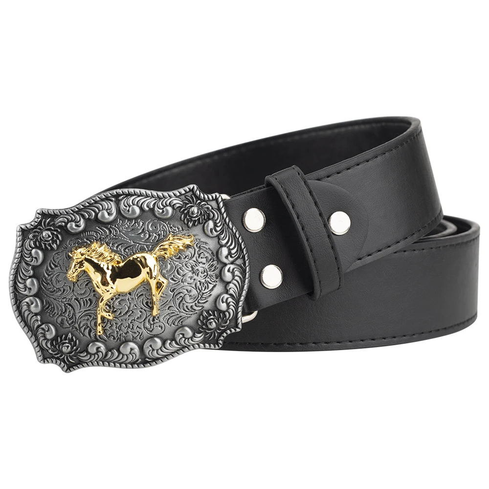 Golden Eagle Buckle Leather Belt Men Wild West Cowboy Style Horse Gold Bull Ridding Head Waistband Jeans Women\'s Gift