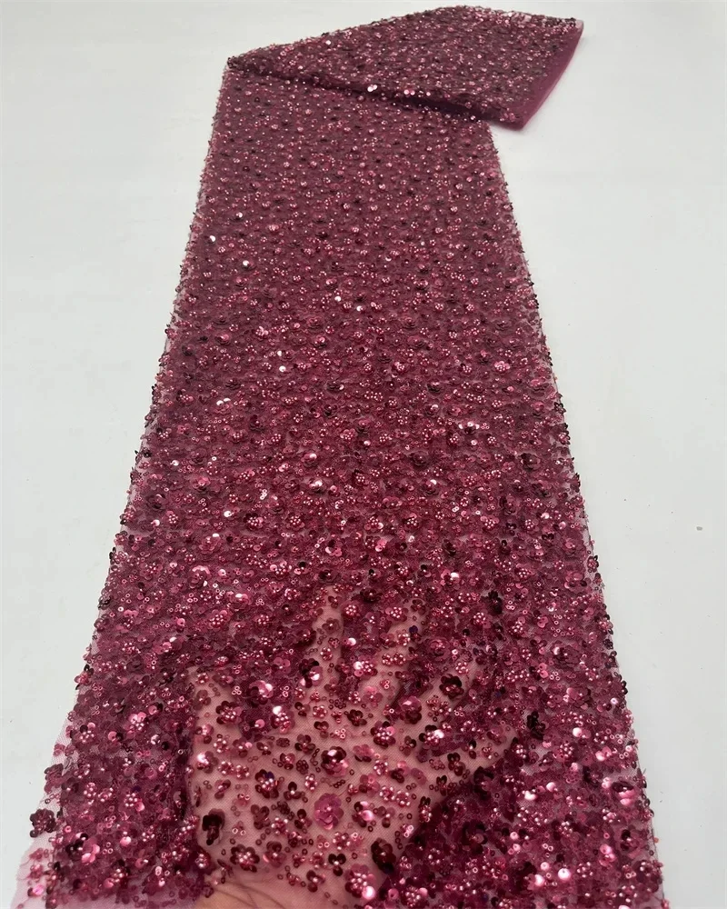 High Quality African Fabric for Women 2026 French Beaded Luxury Tulle Nigerian Sequins Net Lace Wedding Dress Material image 3