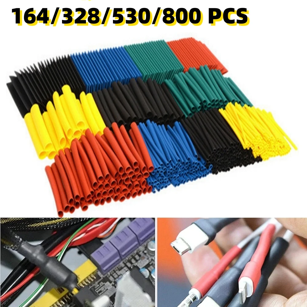 127/164/328/530/800Pcs 2:1 Heat Shrink Tube Polyolefin Shrinking Assorted Heat Shrink Wrap Wire Cable Insulated Sleeving Tubing