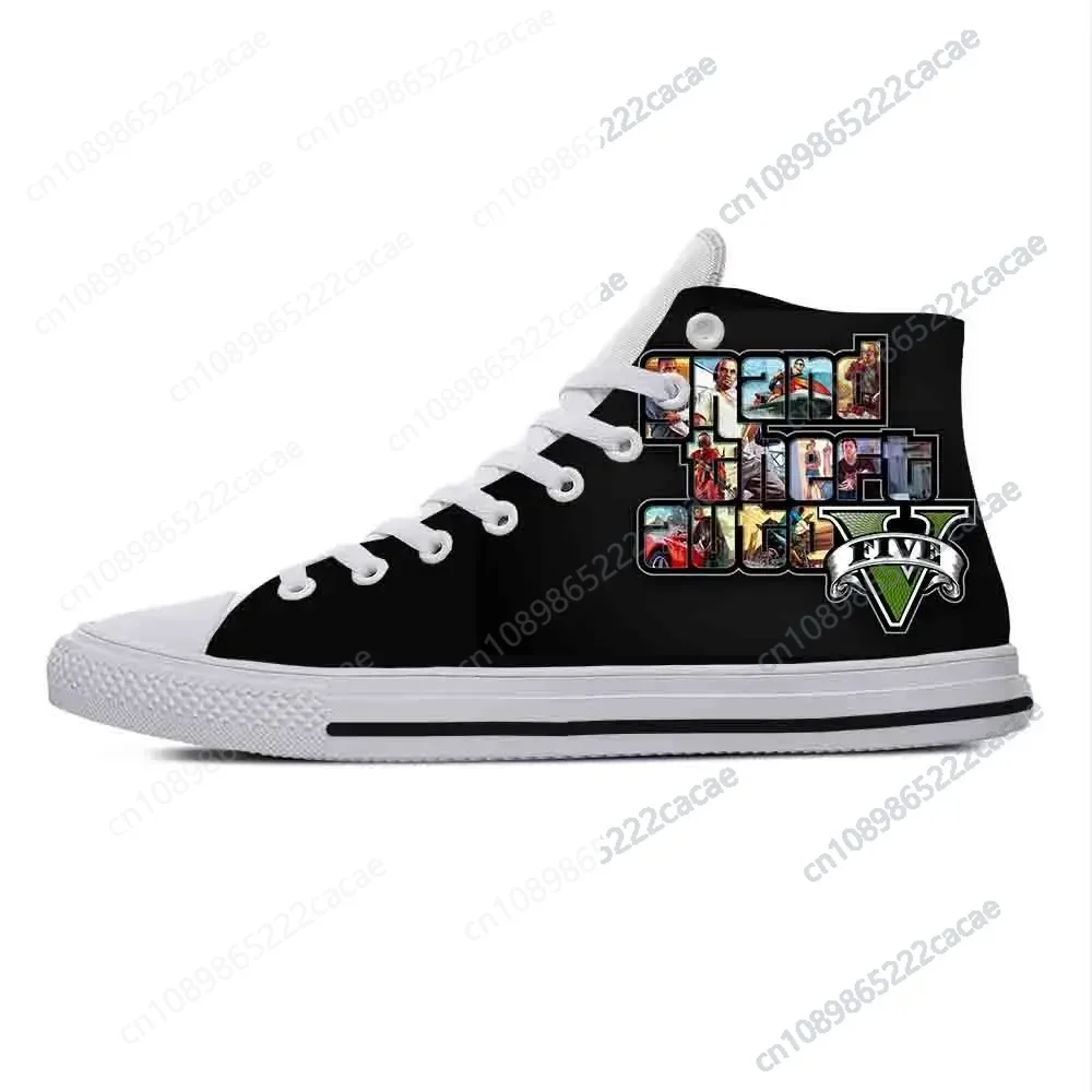 Anime Cartoon Grand Theft Auto GTA V 5 Game Funny Casual Cloth Shoes High Top Comfortable Breathable 3D Print Men Women Sneakers