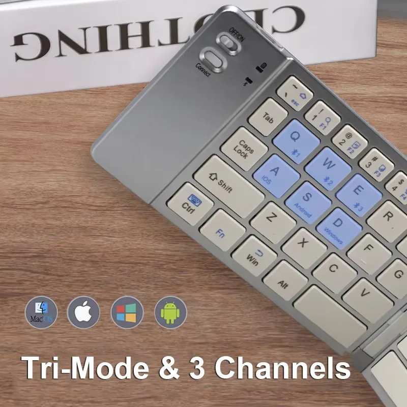 

61Keys Foldable Bluetooth Keyboard Tri Mode Type-C Rechargeable Mini Pocket Keypad with Numeric For Laptop Tablet Android Office