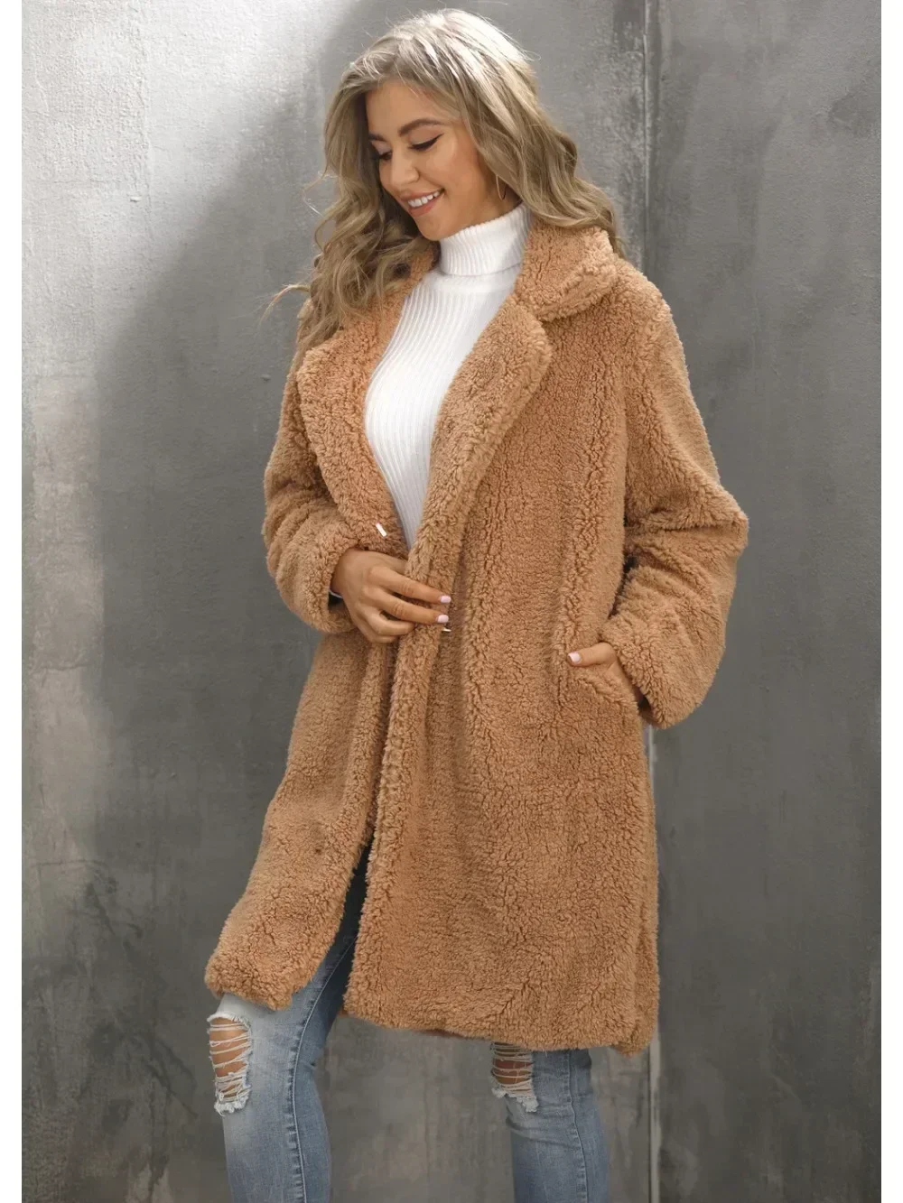 Dames Warme Faux Lamsbont Jassen Winter Fleece Vrijetijdsjack Shaggy Jas Vrouwen Dikke Pluizige Luxe Bontjas Bovenkleding